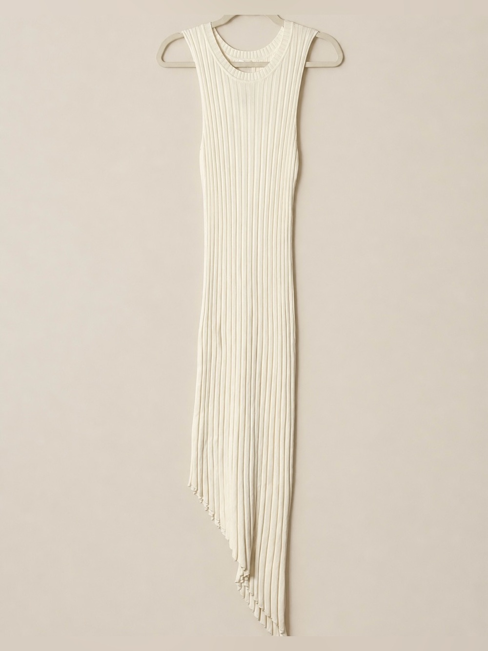 Revolve Line & Dot Magnolia‎ Rib Dress Ivory Asymmetrical Hem Sleeveless Midi M - Picture 2 of 8